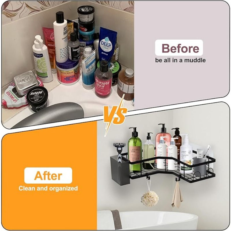 Thumbnail: Adhesive Corner Shower Caddy Set with Rustproof Stainless Steel and No Drill