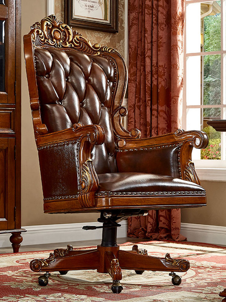 Thumbnail: Solid Wood Leather Boss Chair with Swivel and Lift Function