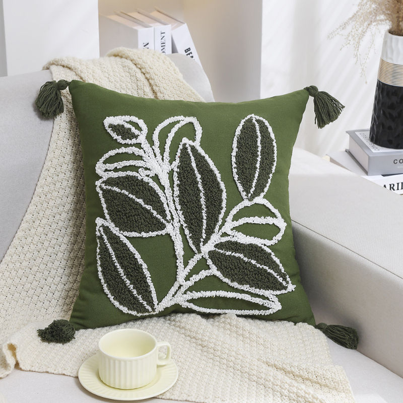 Thumbnail: Bohemian Geometric Embroidered Pillow Cover with Tassels 45x45cm