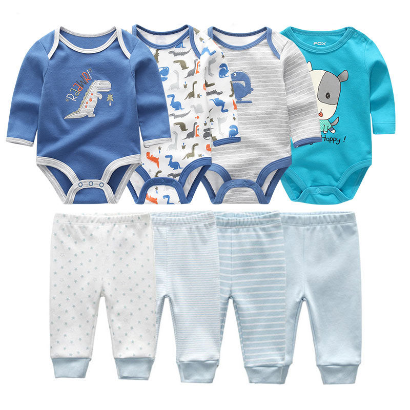 Thumbnail: 8 Pcs/Lot Cotton Bodysuits + Pants Set for Baby Boys & Girls