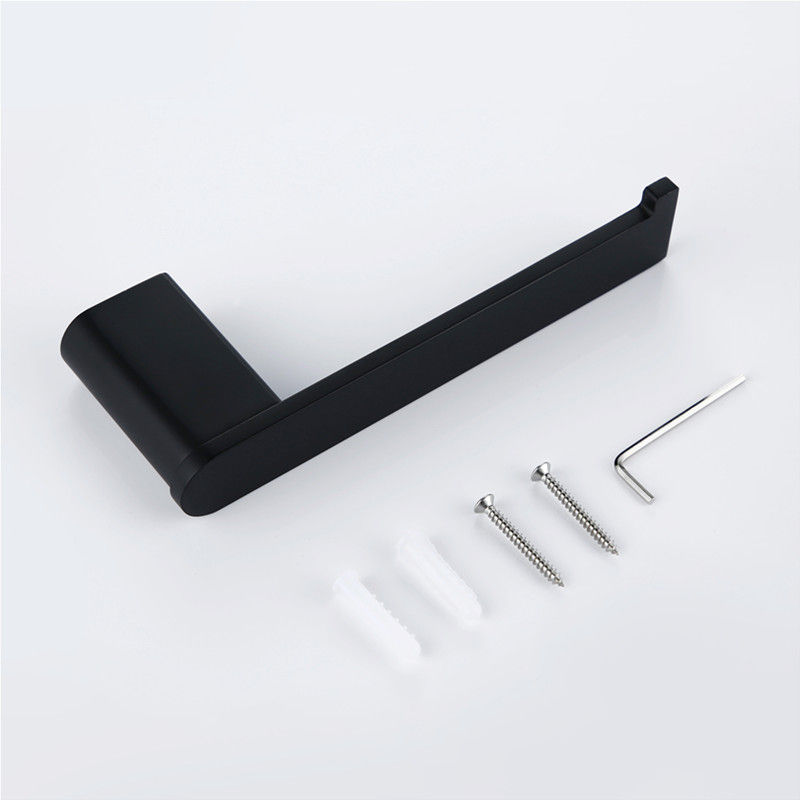 Thumbnail: Luxury Wall-Mounted Towel Rack – Black Stainless Steel with Paper Holder