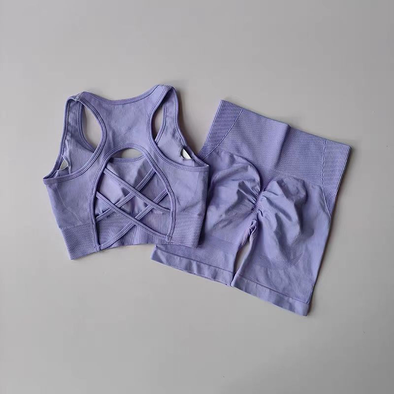 Thumbnail: Womens 2 Piece Seamless Yoga Set with Sport Bra and High Waist Shorts