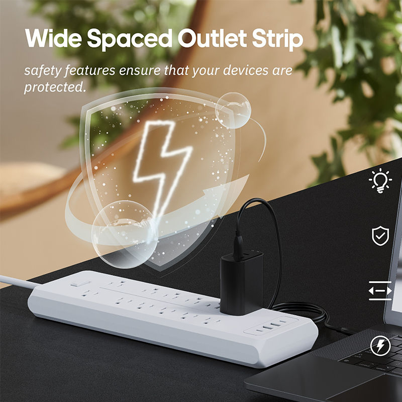 Thumbnail: US Plug Power Strip –6 AC Outlets with 2 USB & 2 PD Fast Charging Ports, 2m Cord