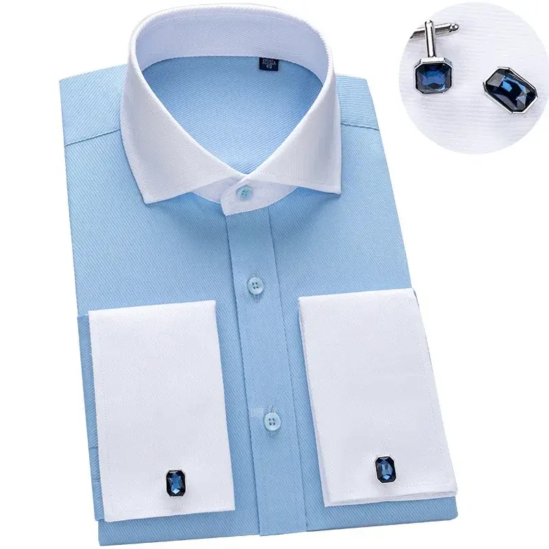 Men's Solid Color Long Sleeve Dress Shirt – Formal Twill Cotton, Office Wear
