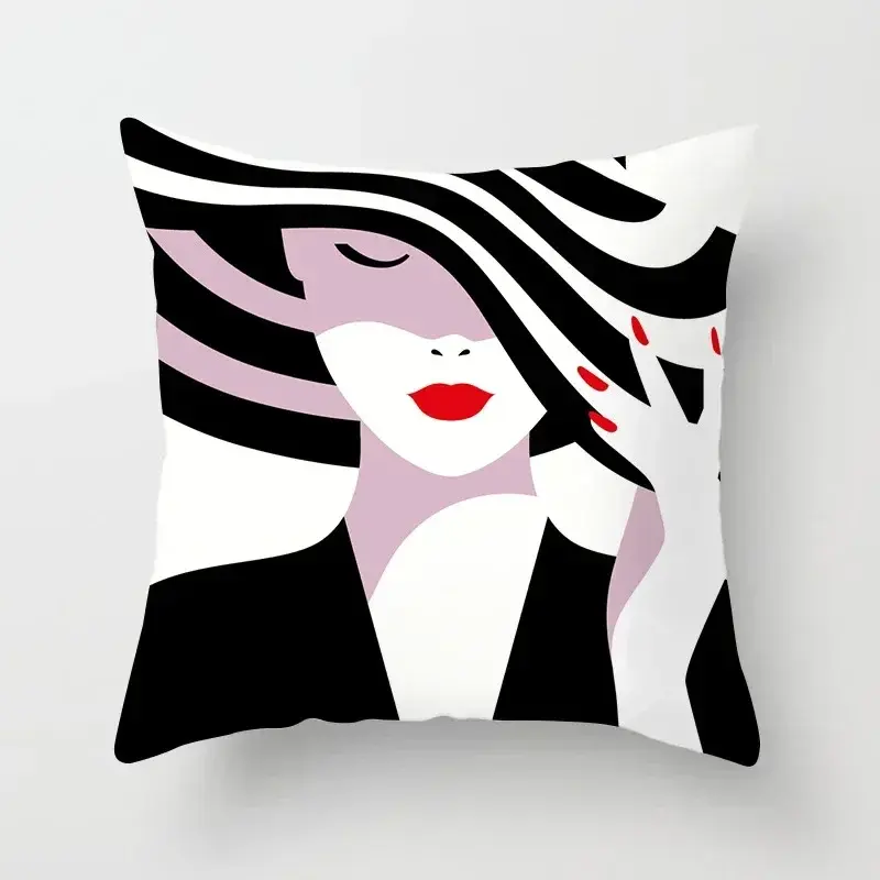 Thumbnail: Black & White Geometric Decorative Pillow Cover 45x45CM