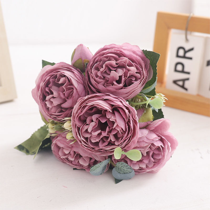 Thumbnail: Pink Silk Peony & Rose Artificial Bridal Bouquet for Indoor Wedding Décor