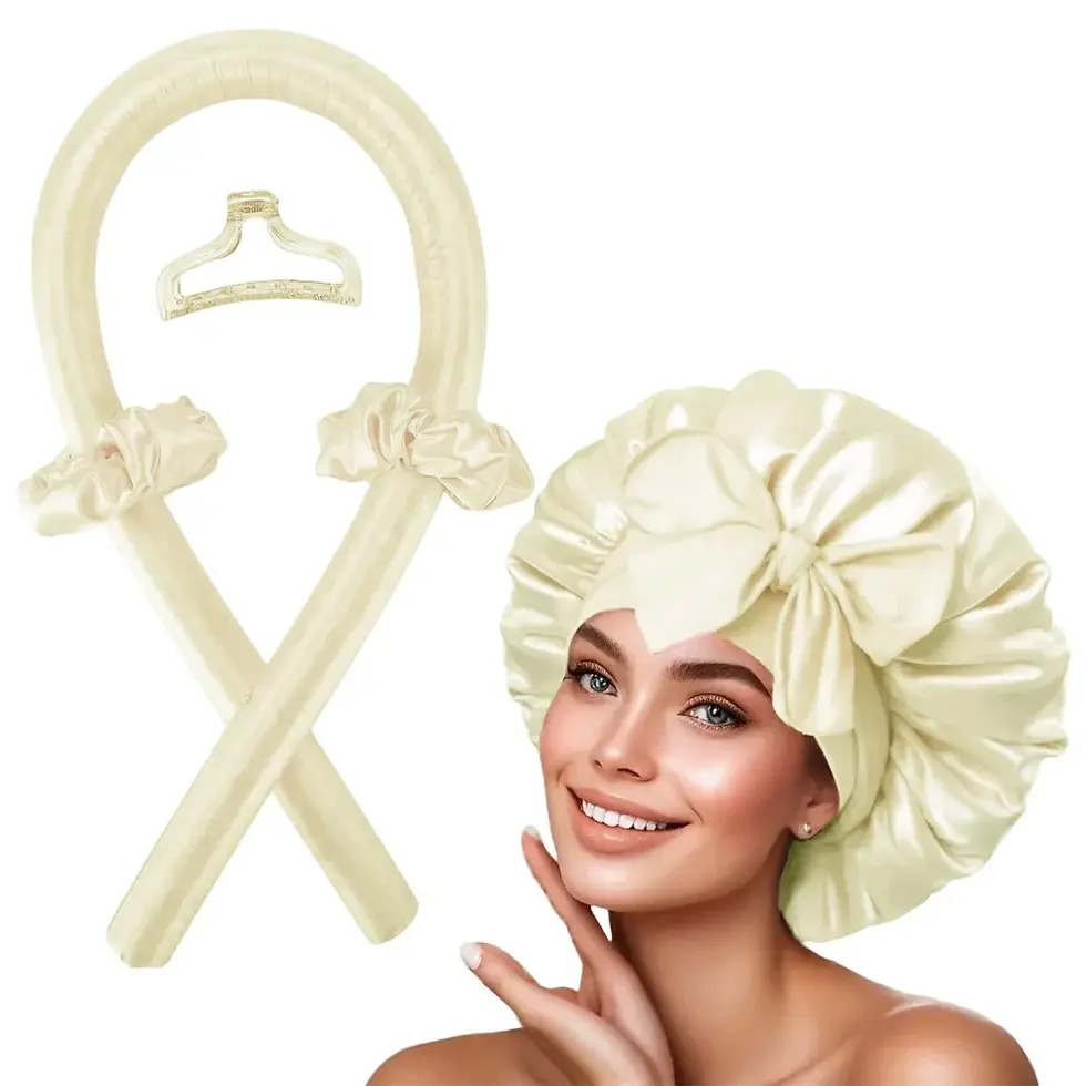Thumbnail: Heatless Curling Rod Headband with Sleeping Bonnet – No Heat Hair Curler Set