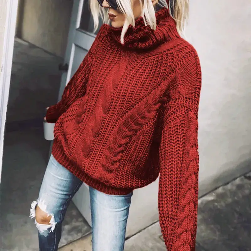 Thumbnail: Women's Casual Turtleneck Knit Pullover Sweater – Full Sleeve, Solid Color