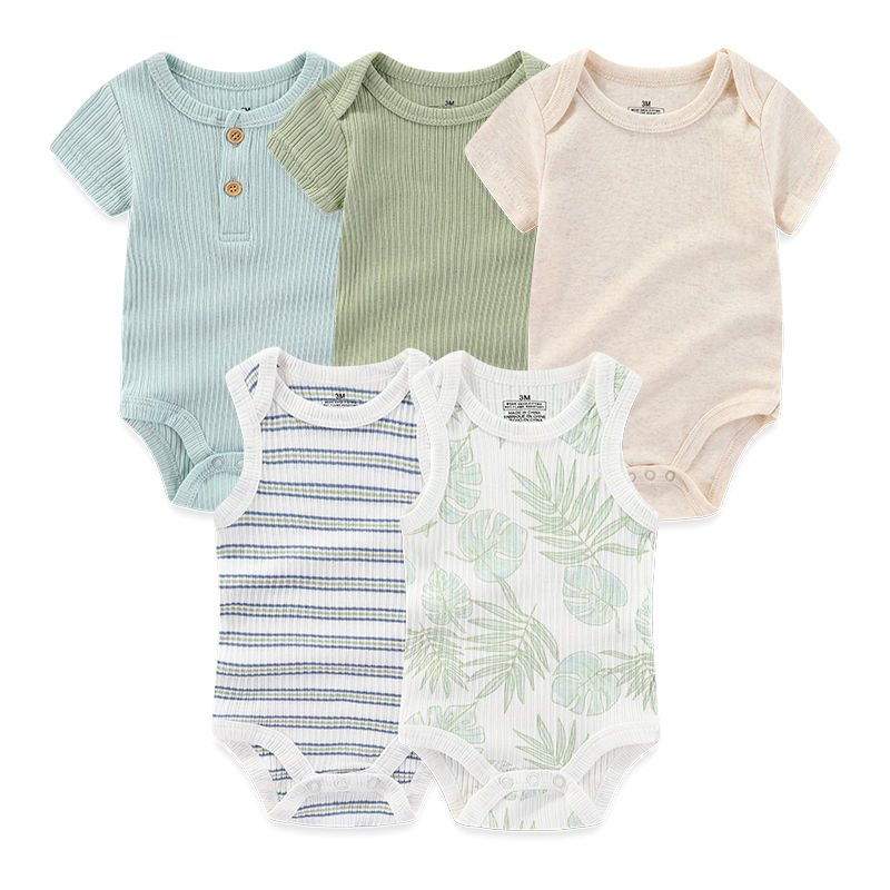 Thumbnail: 5 Pieces Unisex Newborn Bodysuits – 100% Cotton Baby Onesies