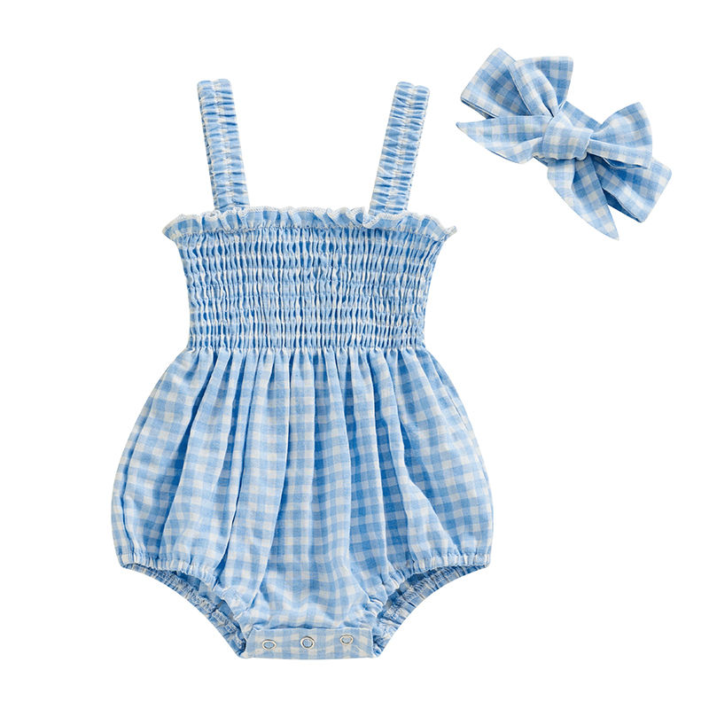 Thumbnail: Infant Baby Girl Sleeveless Romper with Headband – Summer Ruched Bodysuit