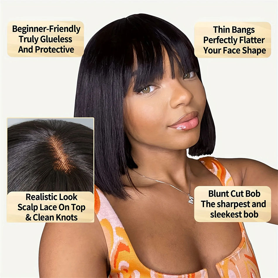 Thumbnail: Bone Straight Wig with Bangs – 30 Inch 3x1 HD Lace Brazilian Human Hair