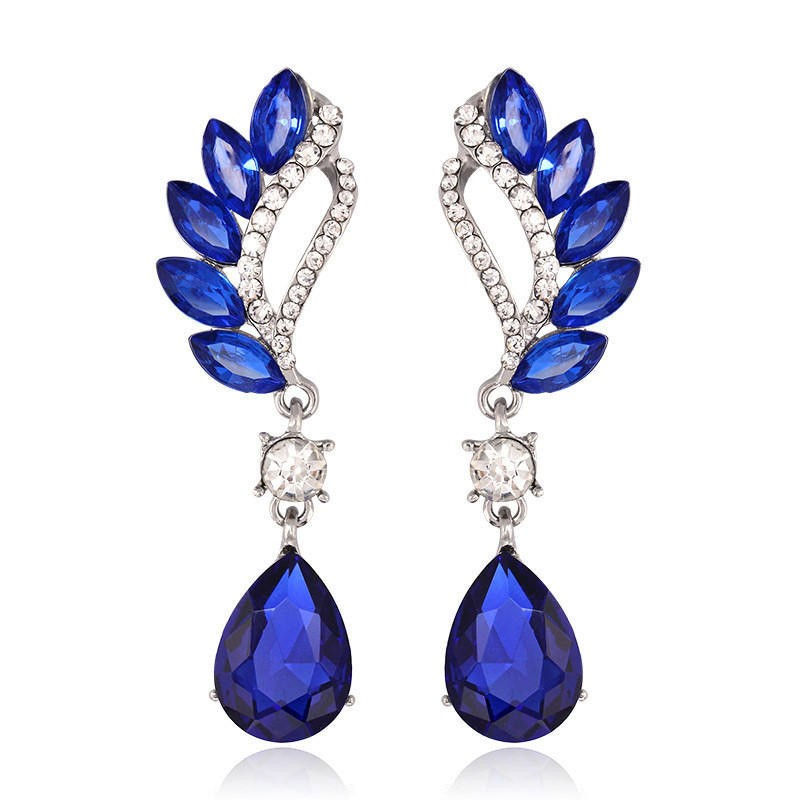 Thumbnail: Blue & White Water Drop Crystal Earrings for Women – Rhinestone Zircon Pendant