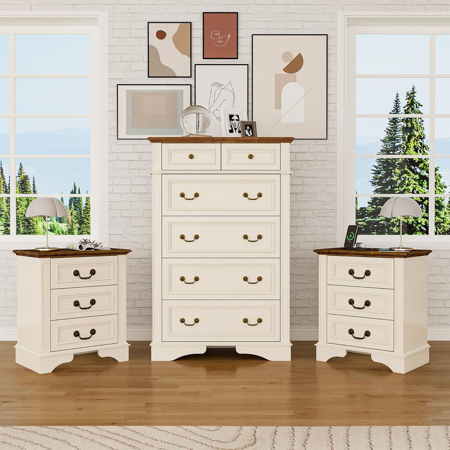 6-Drawer Dresser and 3-Drawer Nightstand Bedroom Furniture Set