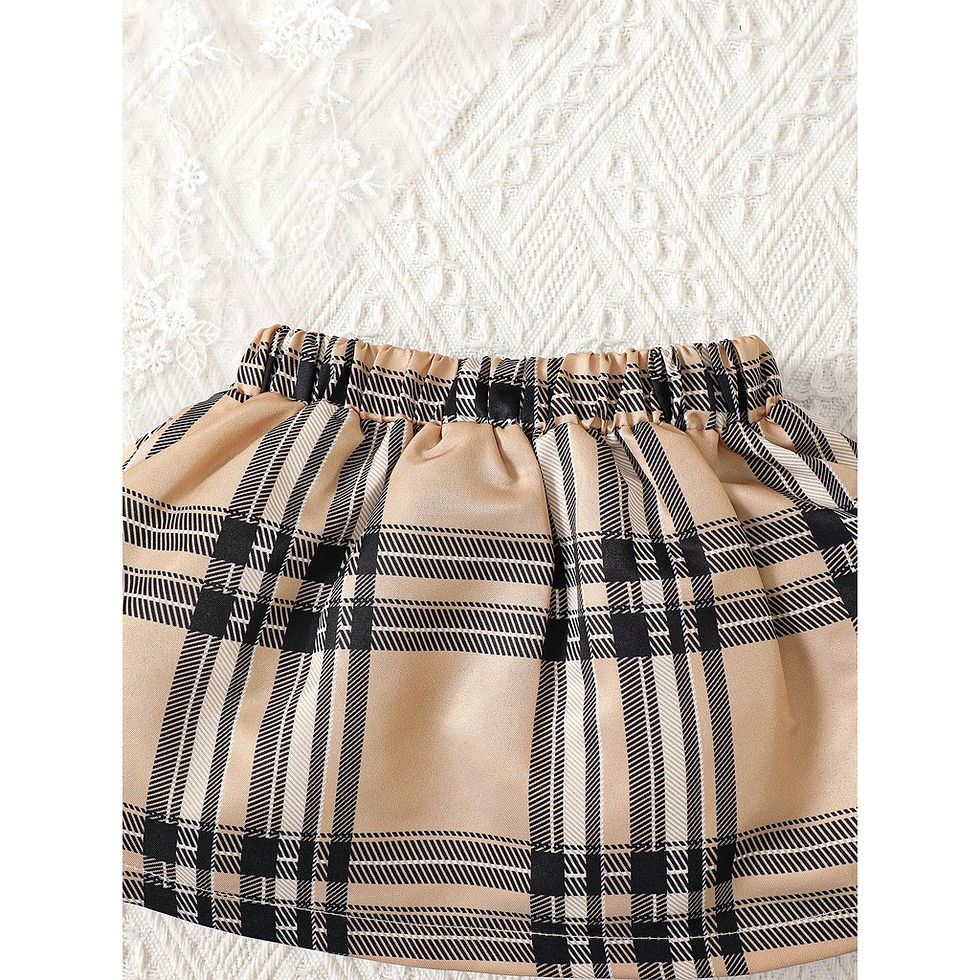 Thumbnail: Three Piece Baby Girl Dress Set with Ruffled Sleeves and Heart Plaid Pattern