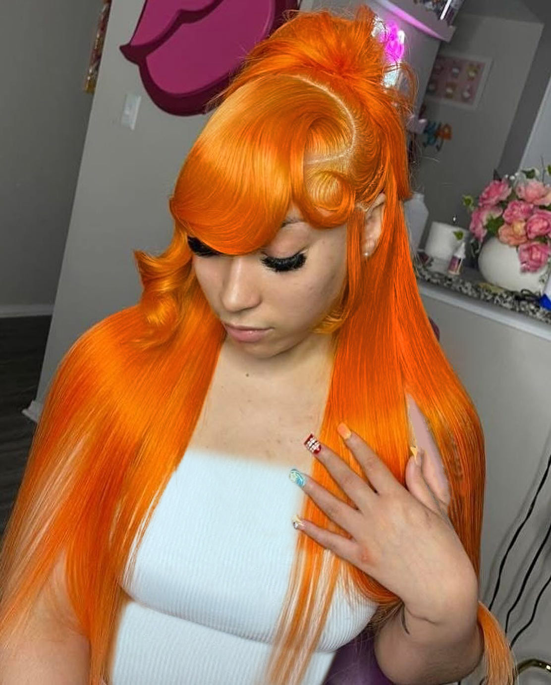 Ginger Orange 30" Bone Straight 13x6 Lace Front Wig – Brazilian Remy Human Hair