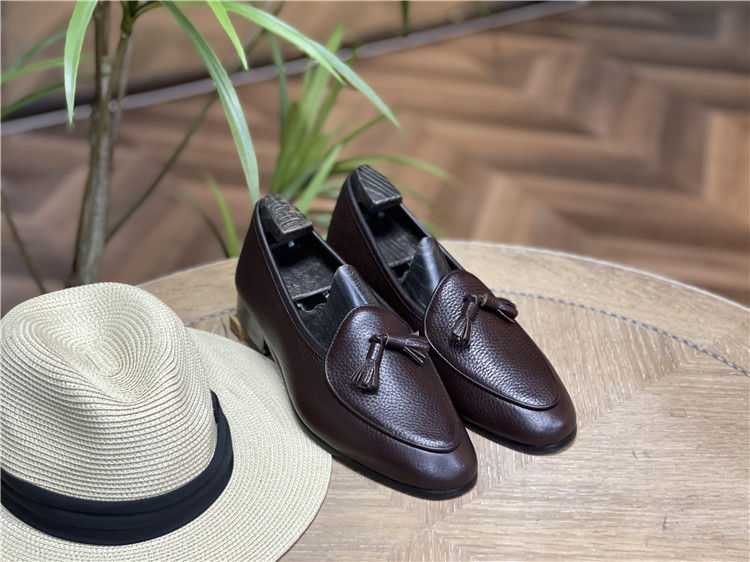 Thumbnail: Men's Handmade Black Bow Loafers, Genuine Cowhide Leather