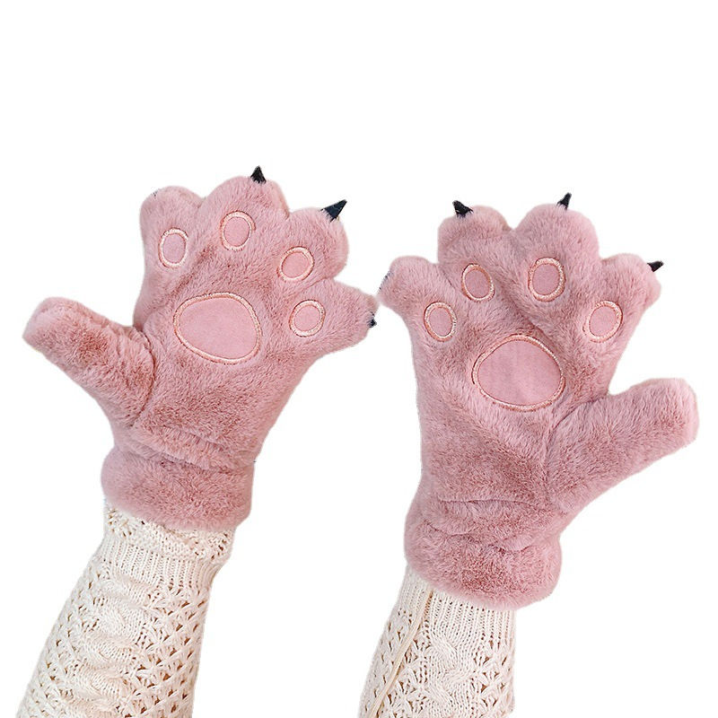 Women Plush Animal Paw Gloves with Bear Palm Design for Cute Cosplay Costume