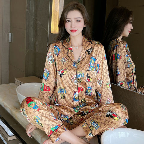 Thumbnail: Luxury Silk Satin Two Piece Pajama Set Elegant Sleepwear Night Suit