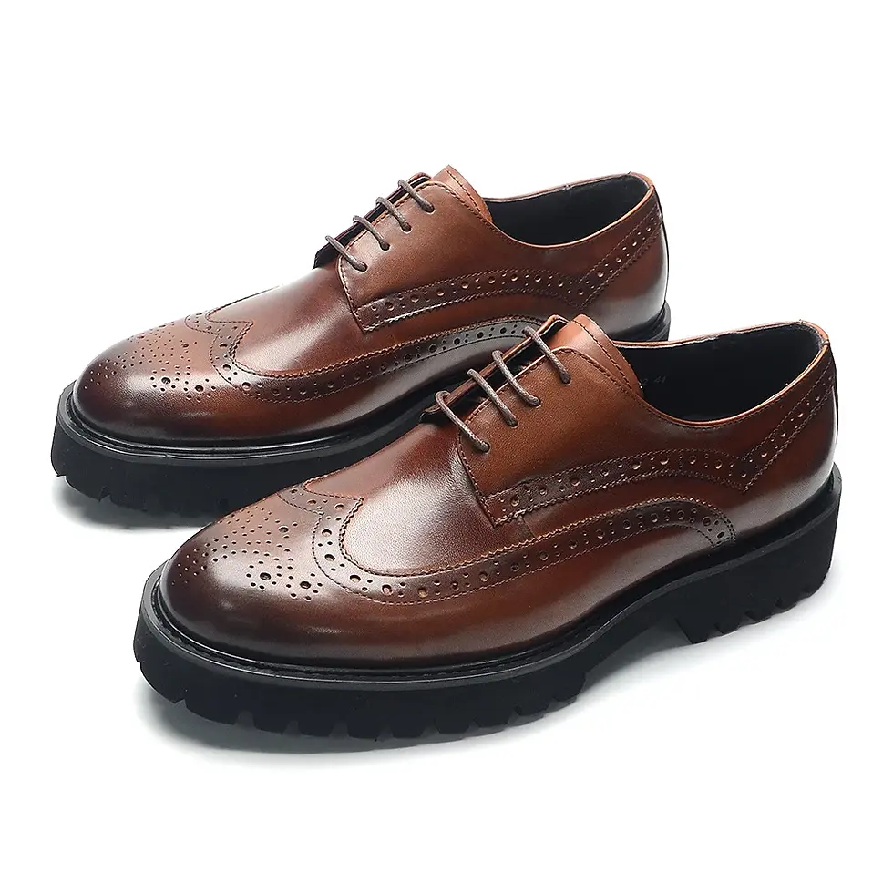 Thumbnail: Men's Leather Derby Dress Shoes With Chunky Sole And Wingtip Brogue Oxford Style