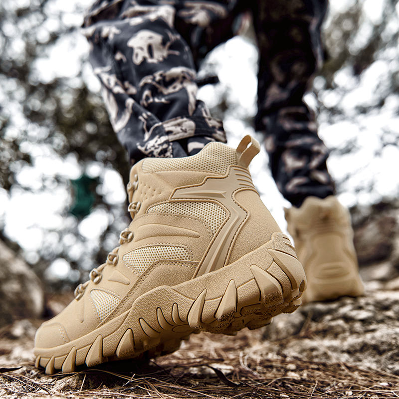 Thumbnail: Mens Leather Hiking Shoes Breathable Lace Up EVA Insole Rubber Sole Outdoor Wear