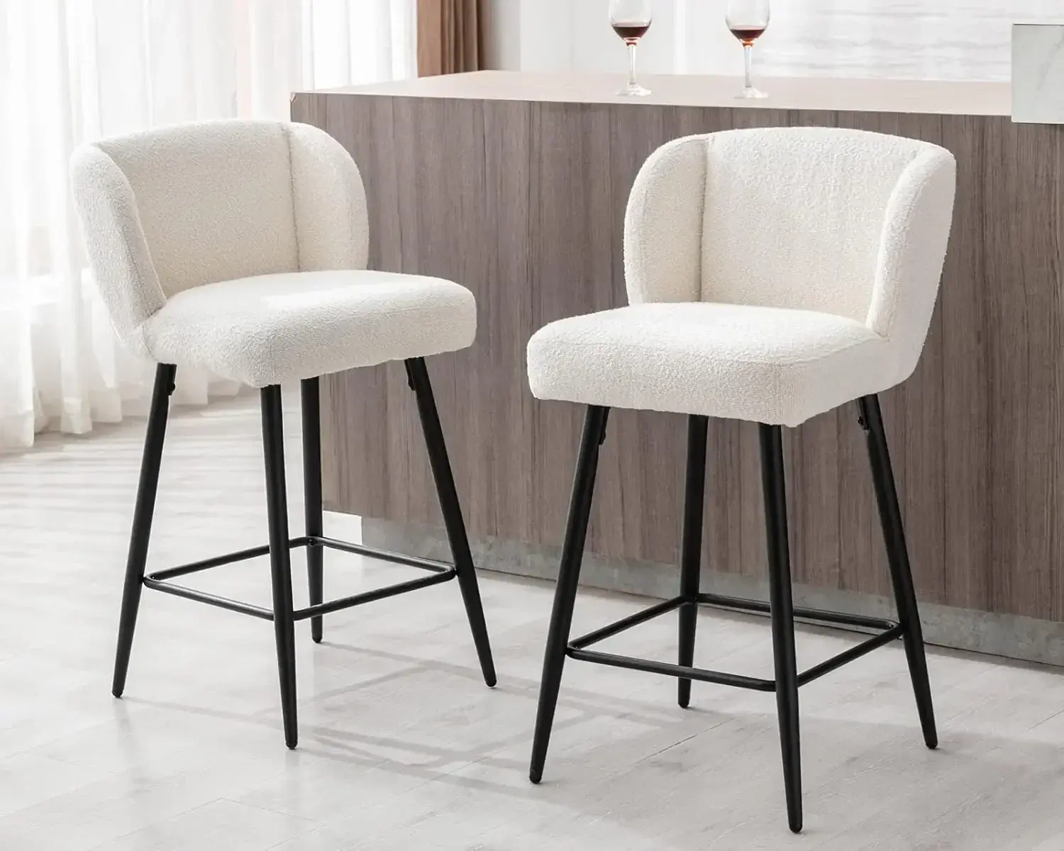 Modern Faux Sherpa Counter Height Bar Stools, Set of 4 – 26 Inch