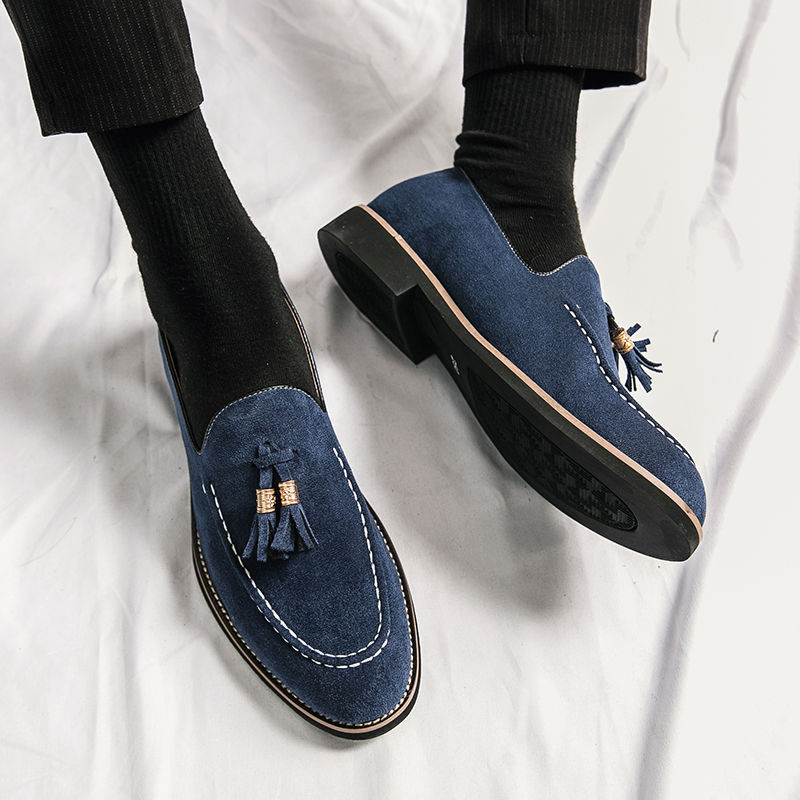 Thumbnail: Men's Suede Leather Tassel Loafers In Large Sizes With Breathable Stylish Design