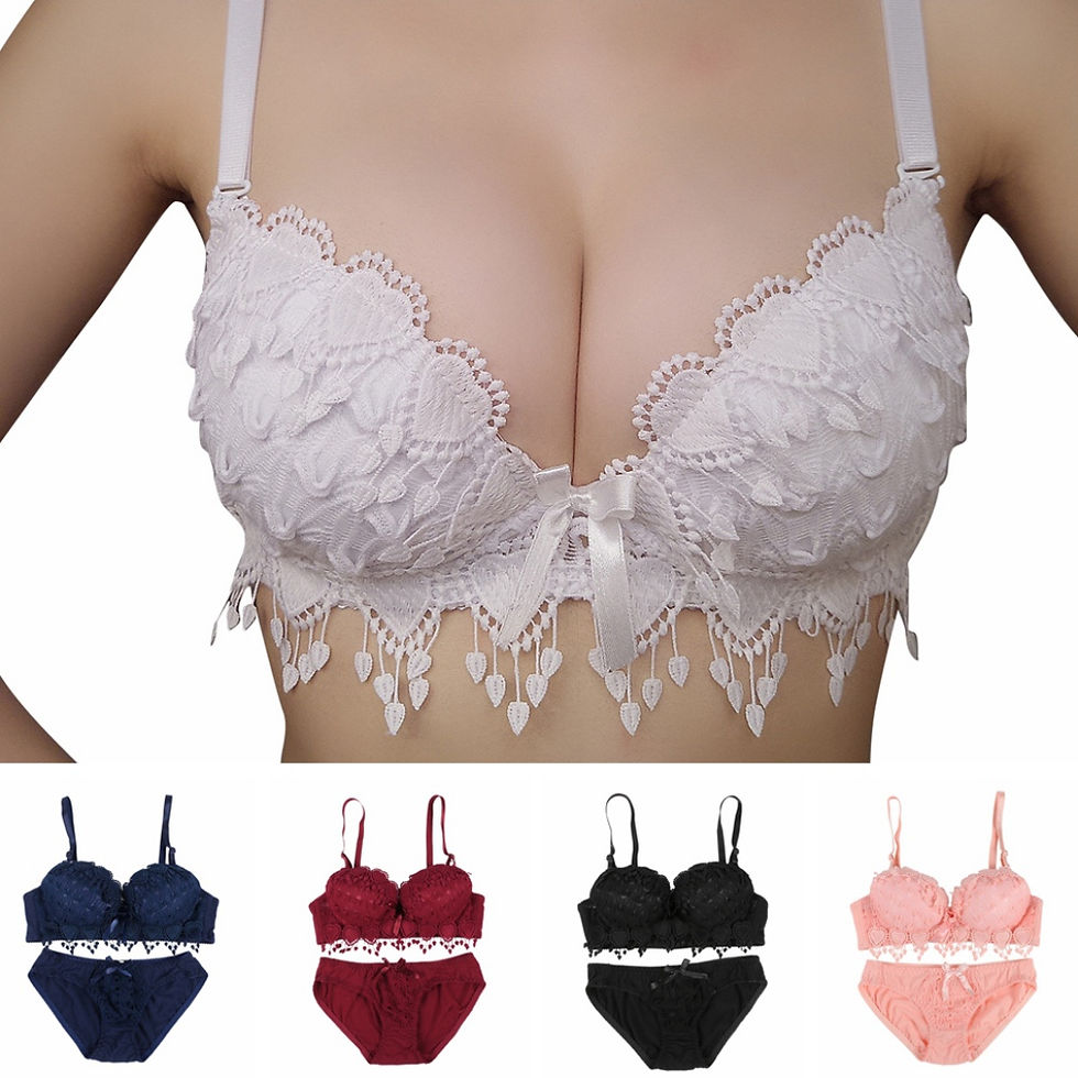 Thumbnail: Women Lace Bra Sets Flower Printed Underwear Suit Sexy Lady Ultra-Thin