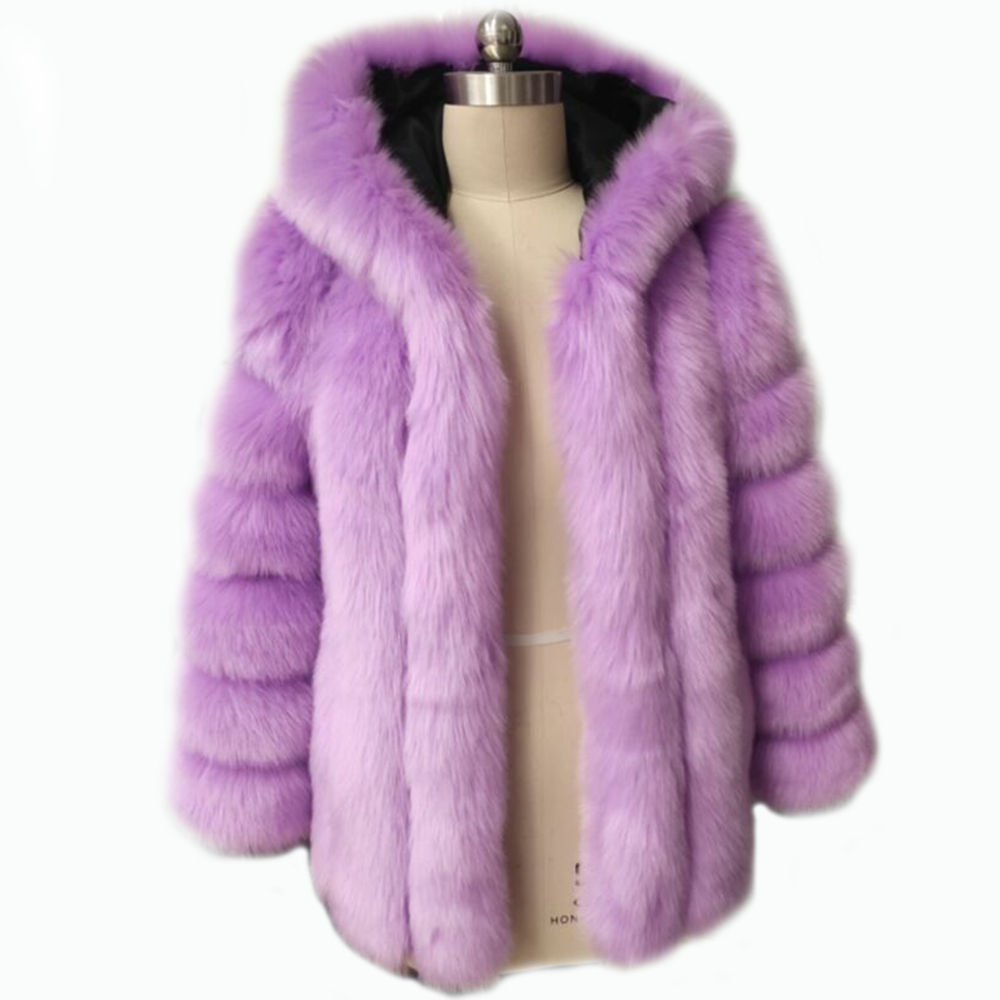 Women’s Hooded Faux Fox Fur Long Winter Coat