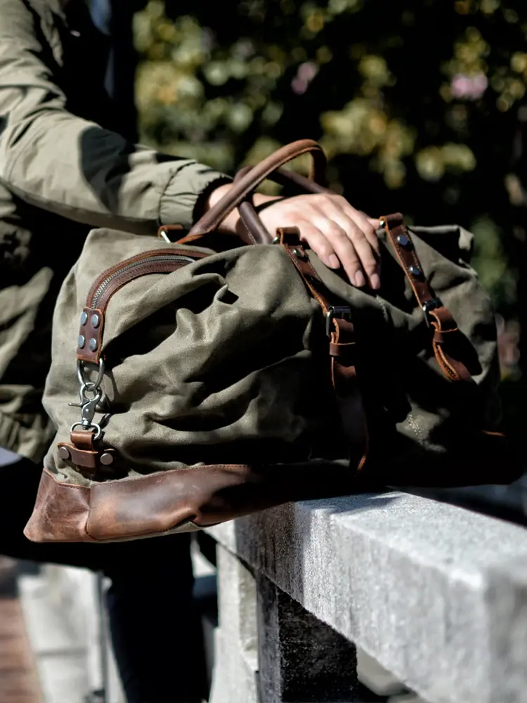 Thumbnail: Men’s Canvas Travel Duffel Bag with Leather Accents