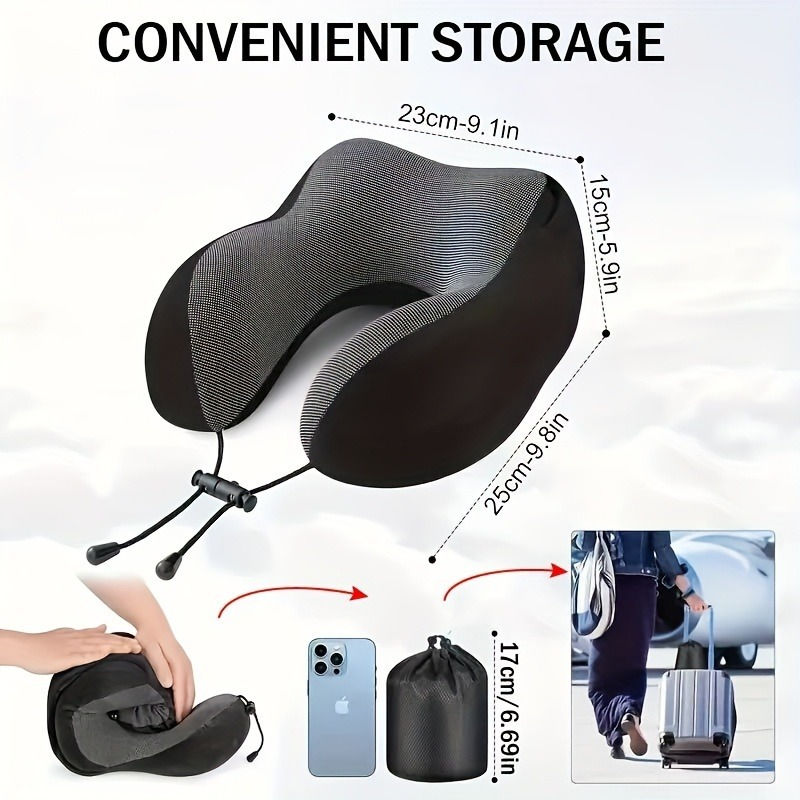 Thumbnail: Hooded Memory Foam U-Shape Travel Pillow with Detachable Cover