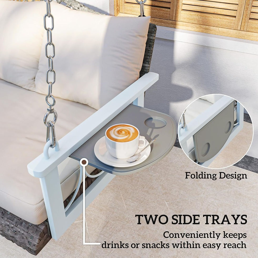 Thumbnail: 3-Person Wicker Porch Swing Chair with Cup Holders, Heavy Duty 794 Lbs
