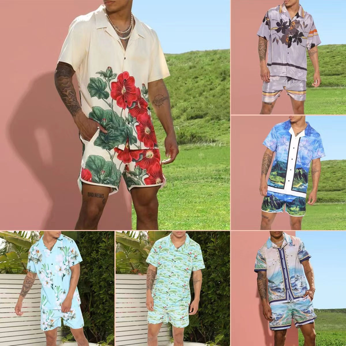 Plus Size Floral Hawaiian Shirt and Shorts Set Beach Vacation Outfit Men
