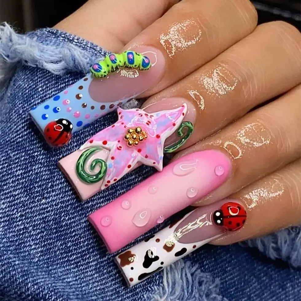 Thumbnail: French Press On Nails Set with Butterfly Rhinestones 24Pcs Long Coffin