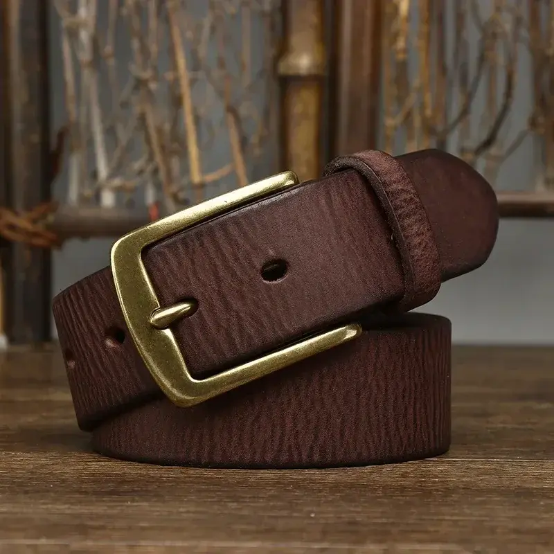 Thumbnail: MCDV Genuine Leather Cowhide Belt for Men – 3.8cm Copper Buckle