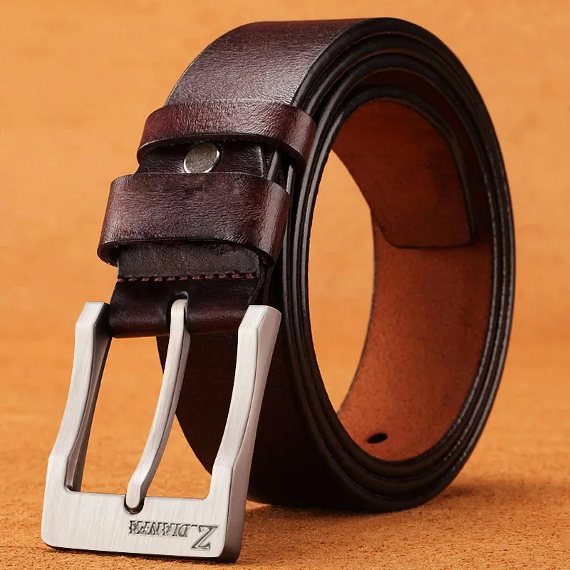 Thumbnail: Men’s Split Leather Belt – High-Quality Metal Buckle Casual Strap for Jeans