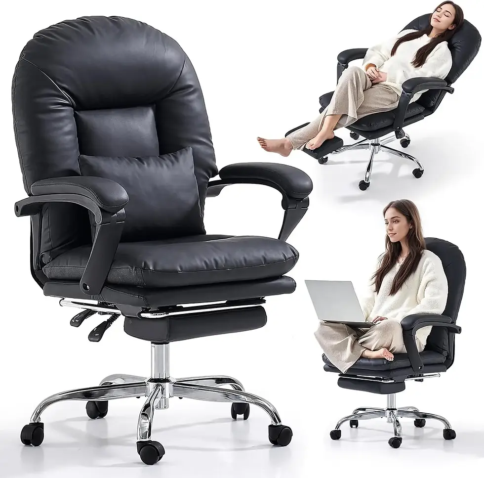 Thumbnail: Luxury PU Leather Office Chair – Cross-Legged Mid-Back with Wheels