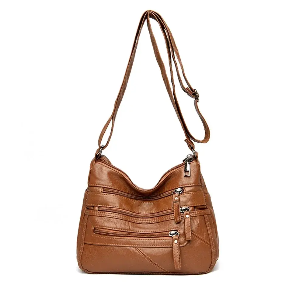 Thumbnail: Luxury Multi-Pocket Soft Leather Shoulder Crossbody Handbag Designer Style