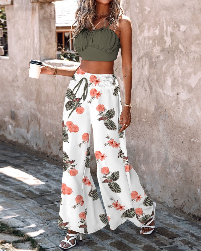 Thumbnail: Women's Printed Two-Piece Set – Sleeveless Strap Top & Drawstring Pants