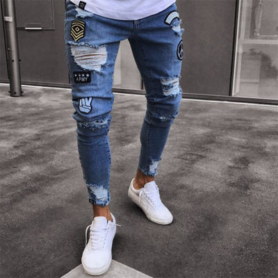 Thumbnail: UrbanFlex Ripped Denim Pants – Men's Washed Hip-Hop Style