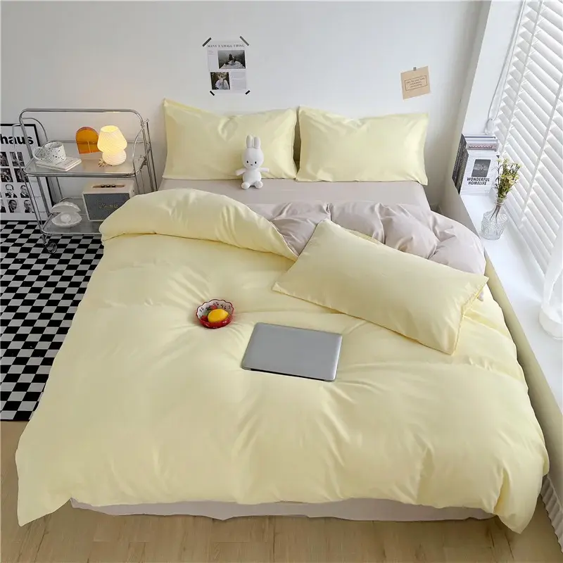Thumbnail: 3-Piece Washed Cotton Bedding Set – Solid Color Duvet Cover & Pillowcases