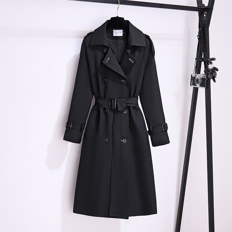 Thumbnail: Women Long Double Breasted Trench Coat Windbreaker with British Streetwear Look