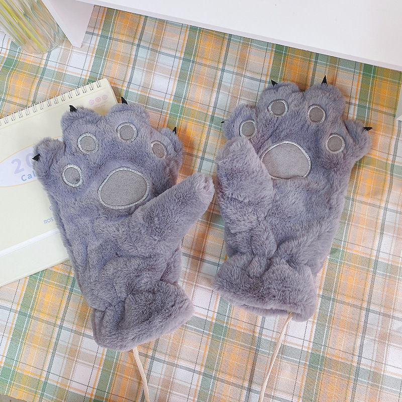 Thumbnail: Women Plush Animal Paw Gloves with Bear Palm Design for Cute Cosplay Costume