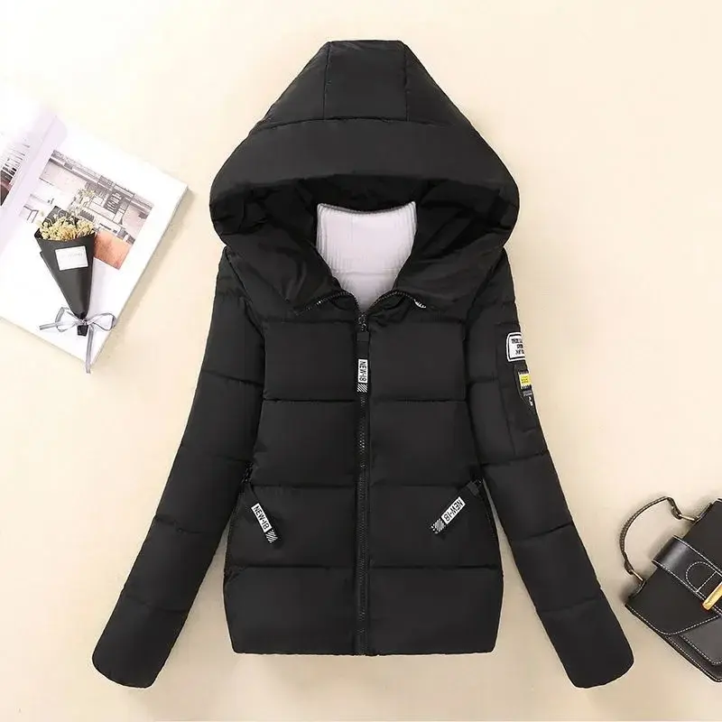 Thumbnail: Women Short Winter Parka Warm Hooded Jacket Thick Cotton Padded Coat