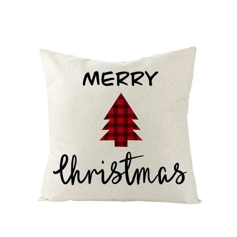 Thumbnail: 45x45CM Linen Christmas Pillow Case with Bird, Trees, Garland & Floral Print