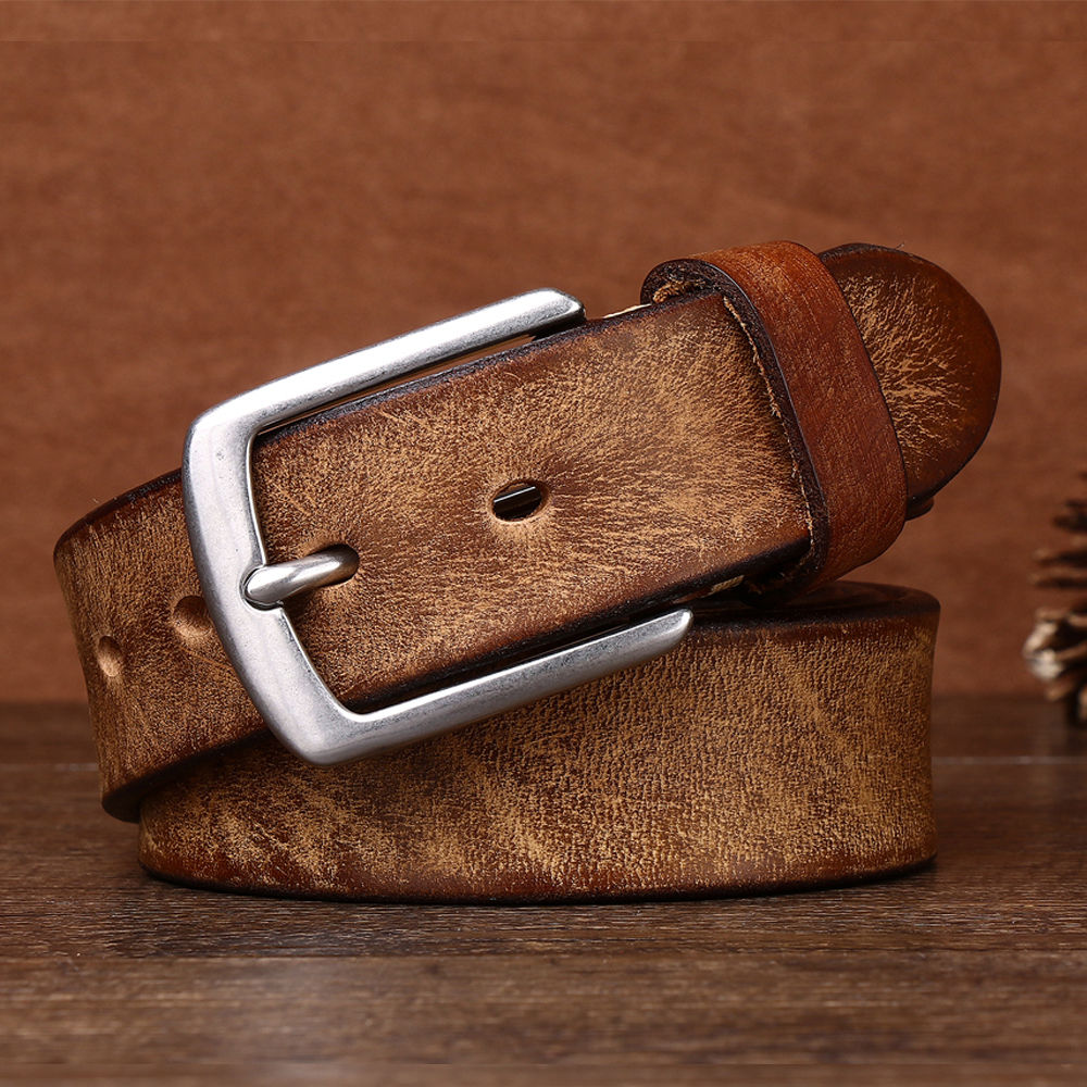 Men’s Cowhide Leather Belt – Vegetable-Tanned with Stainless Steel Buckle