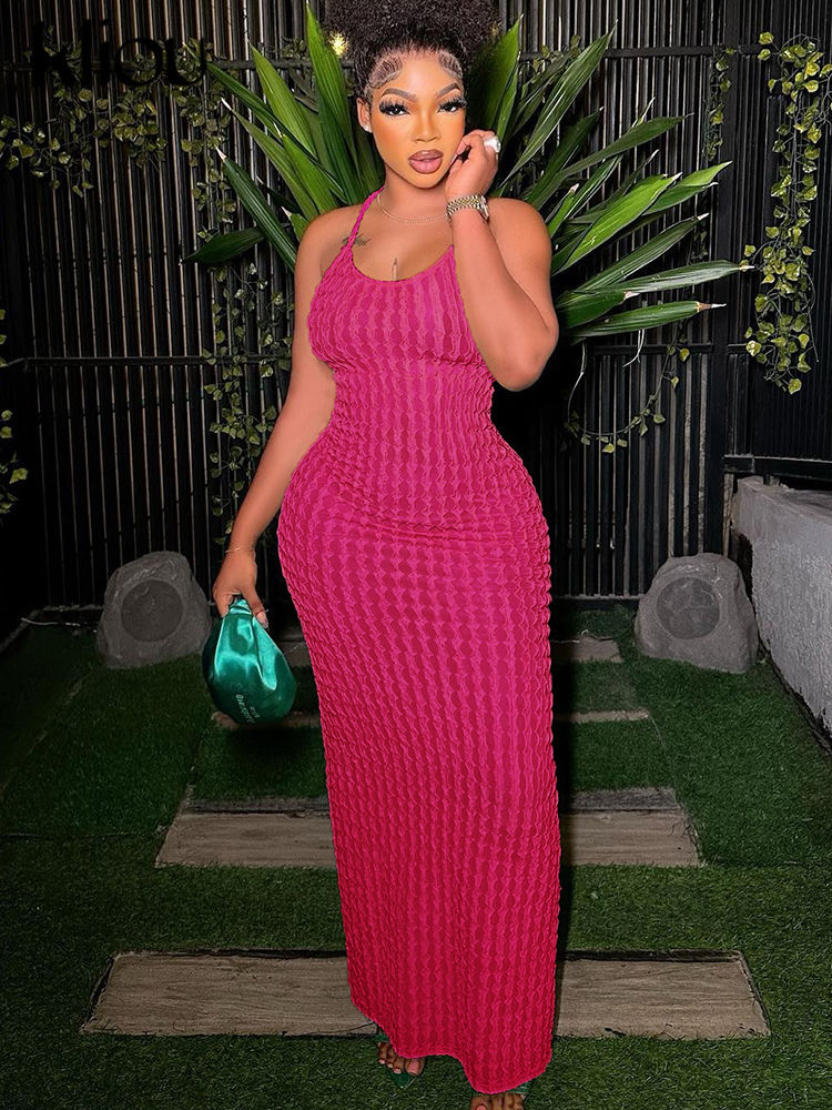 Thumbnail: Solid Ruched Spaghetti Strap Bandage Maxi Dress