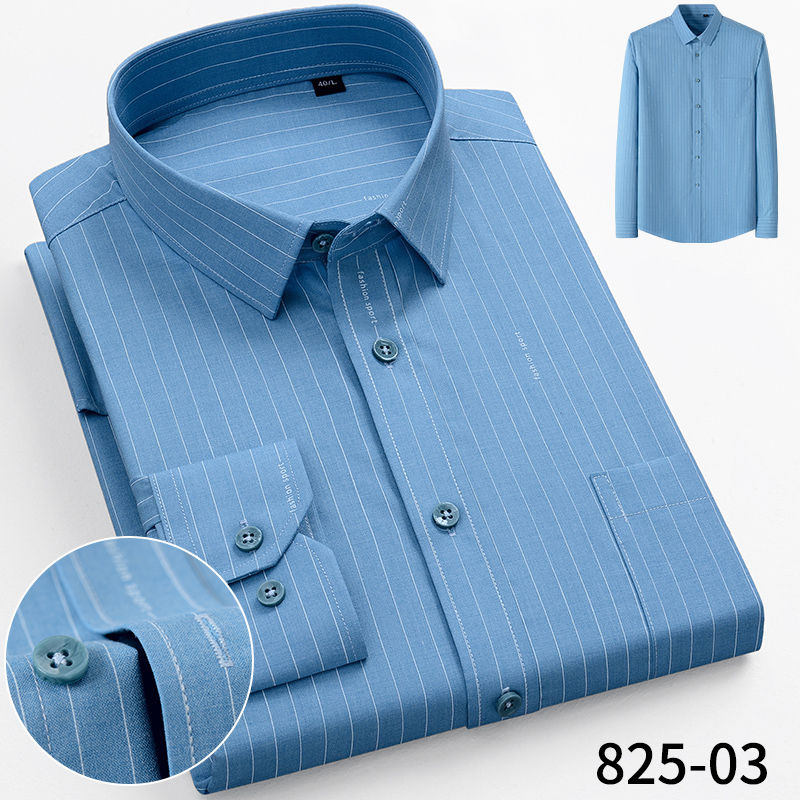 Thumbnail: Men’s Long‑Sleeve Striped Dress Shirt – Business Casual Square Collar