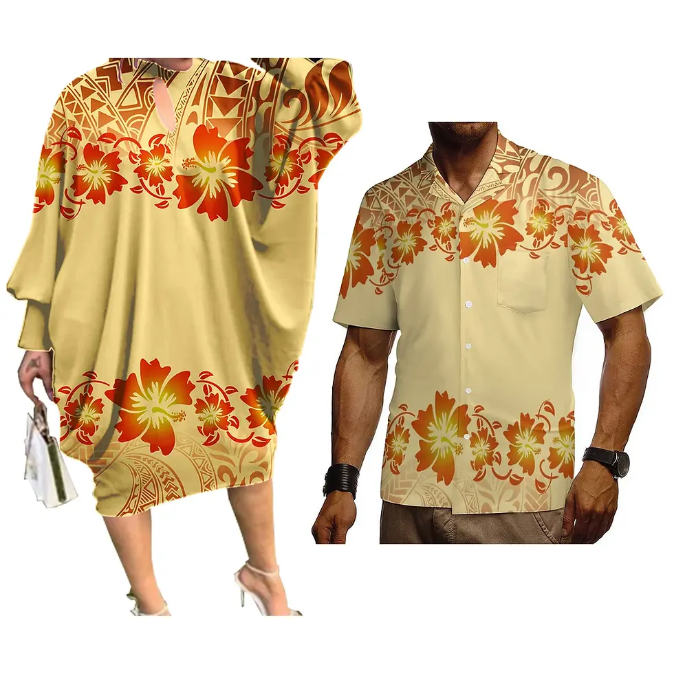 Thumbnail: Couple Hawaiian Matching Outfit Plus Size Custom Summer Dress Set