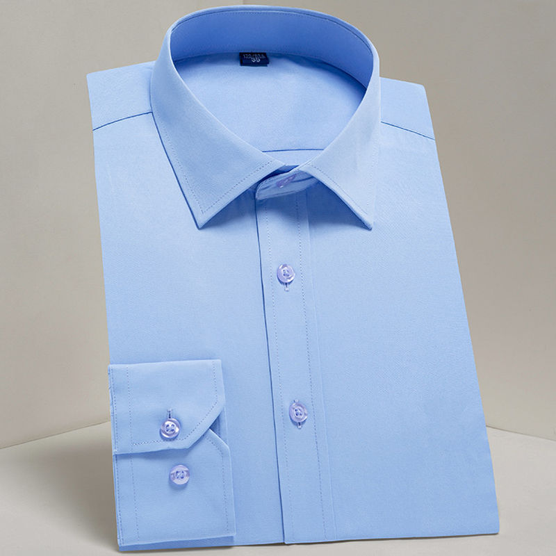 Thumbnail: Men’s Classic Long Sleeve Solid Business Dress Shirt – Formal Twill, Square Coll