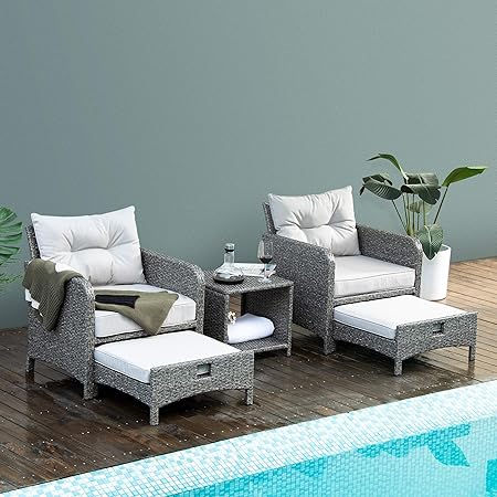 Thumbnail: 5-Piece Wicker Patio Furniture Set with Ottomans – Modern Outdoor Conversation